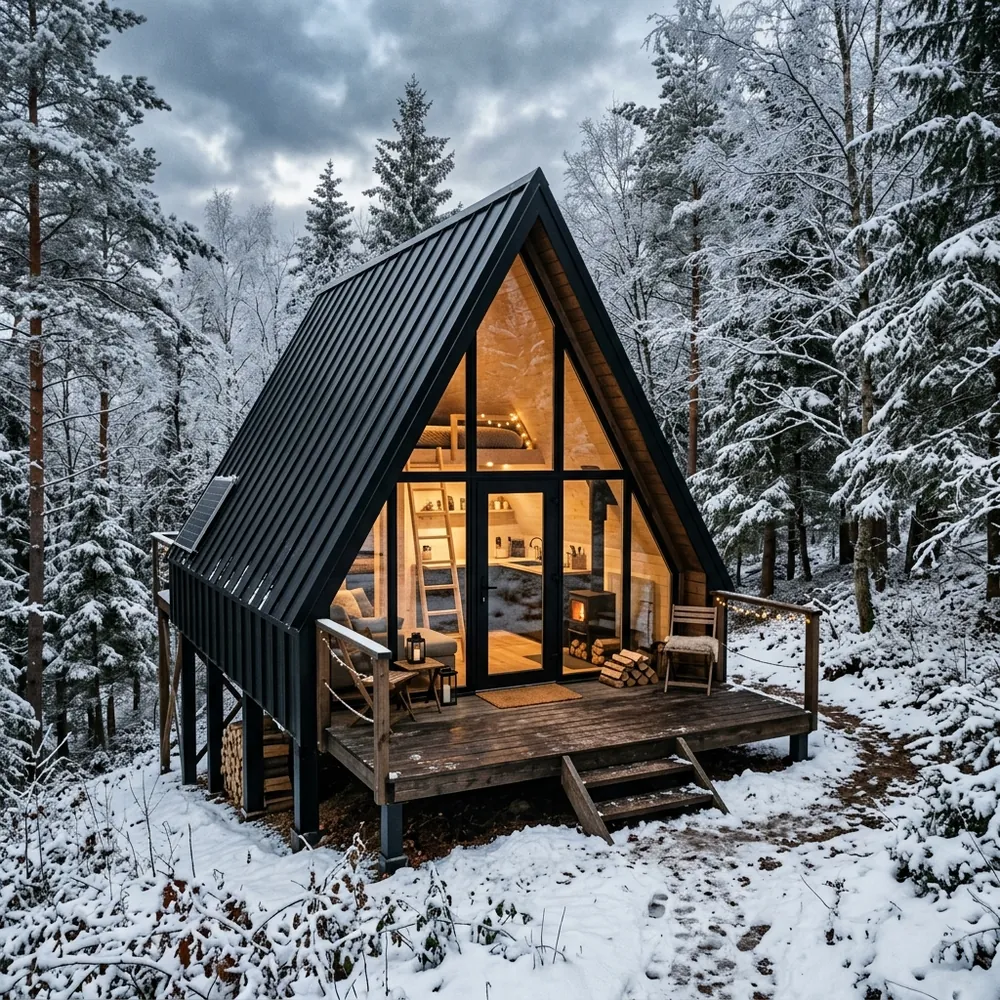 Unutrašnja dekoracija i drvena obloga A-Frame objekta