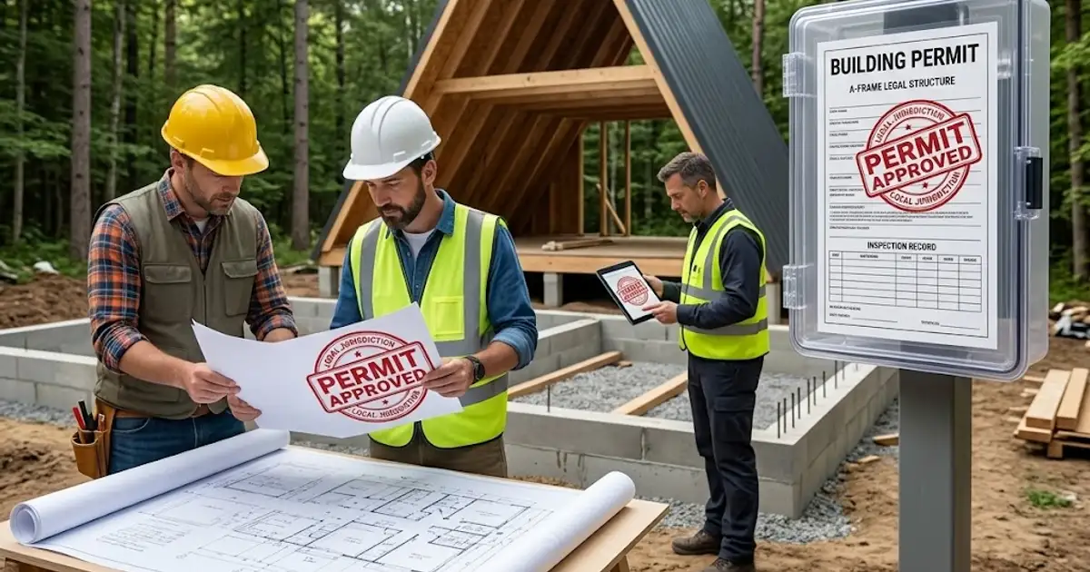 Approved building permit and site blueprints on construction site