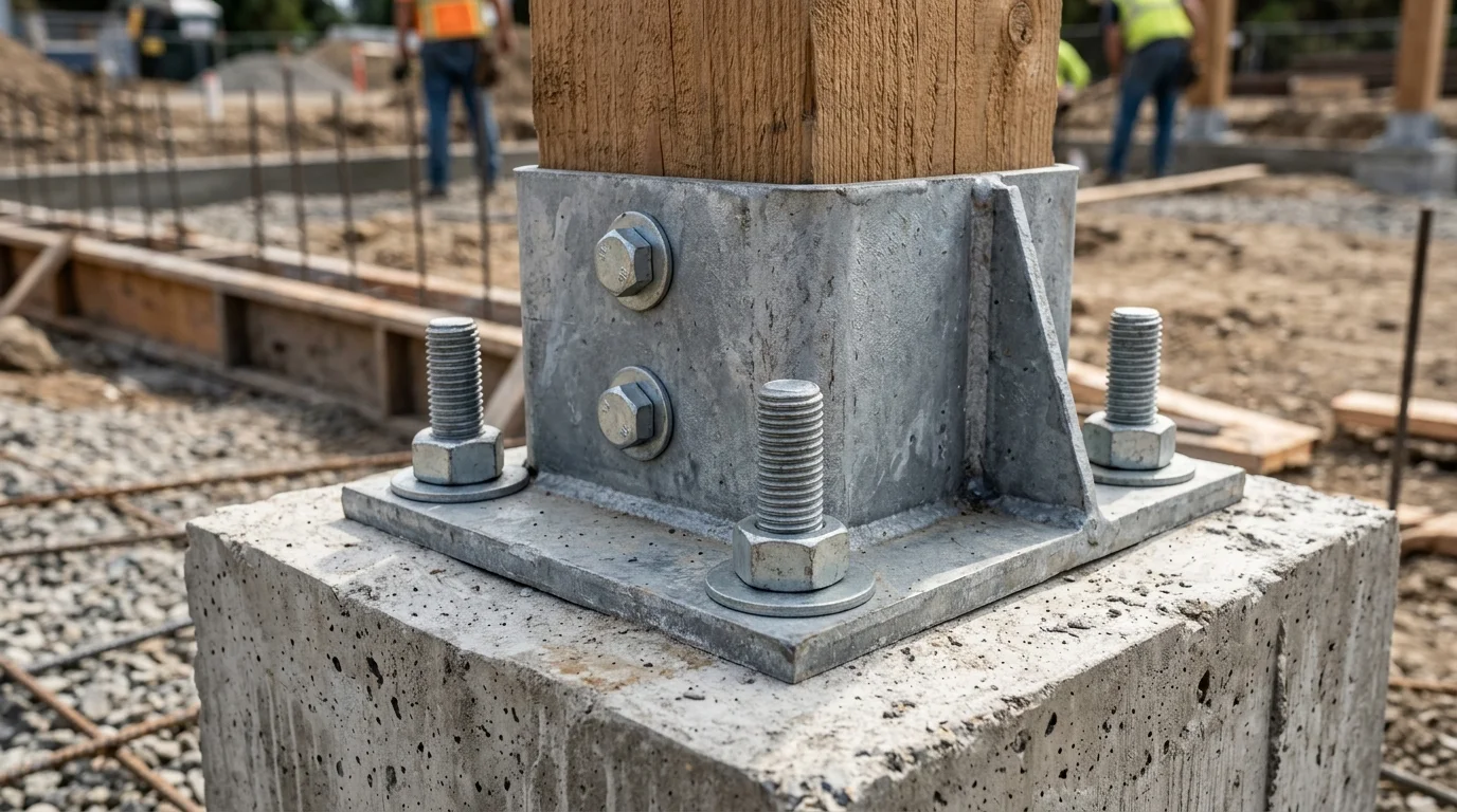 Heavy-duty galvanized steel column base bracket with anchor bolts