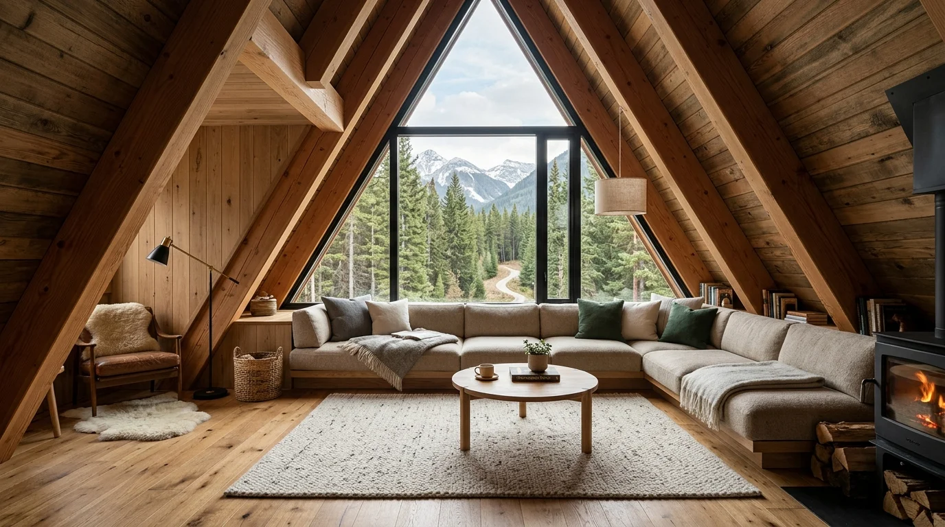 Spacious timber workshop for forest education with rustic cedar workbenches
