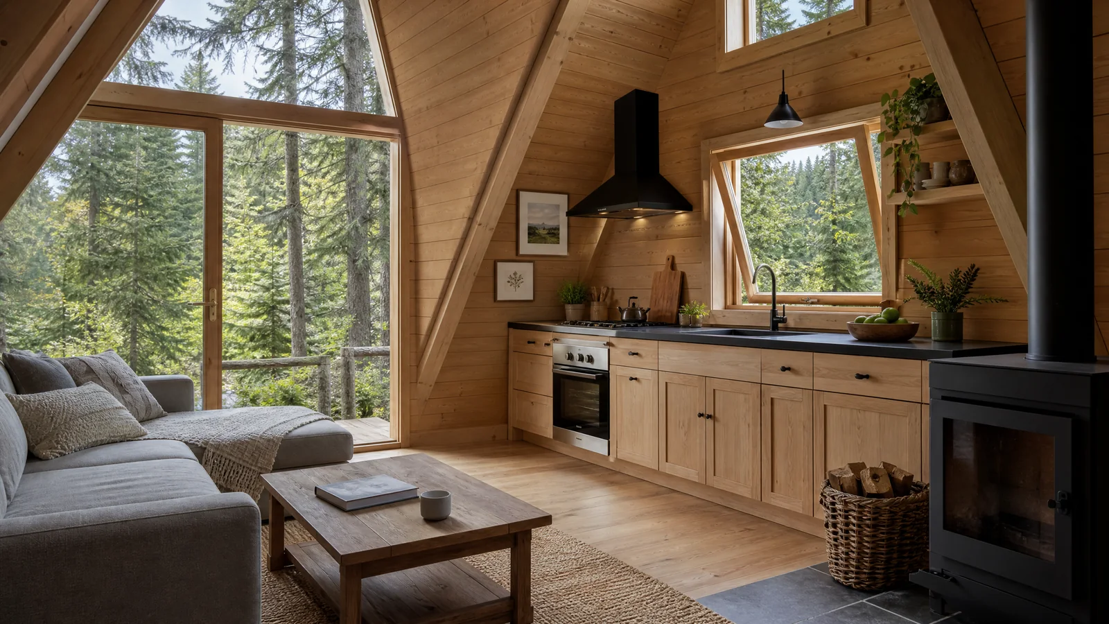 Spacious open-concept living area and family kitchen for year-round residency