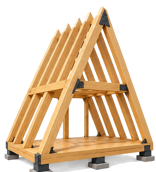 Timber rafter truss connection with heavy steel gusset plates and structural bolts